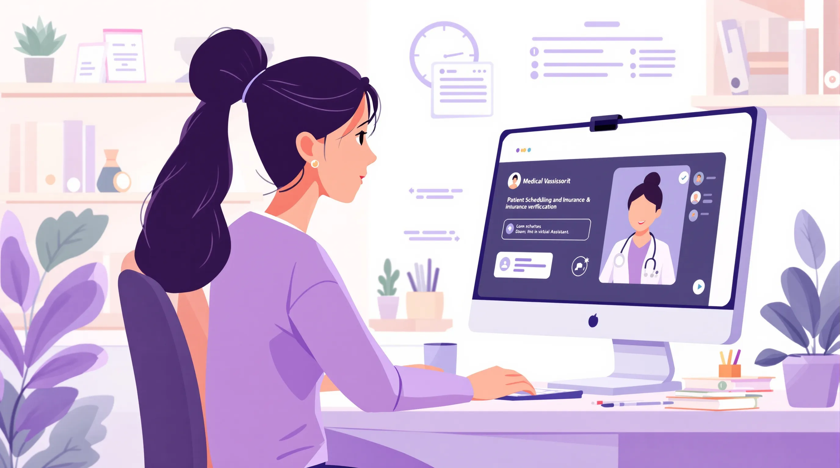 Medical practice office manager collaborating remotely with a HIPAA-compliant virtual assistant on patient scheduling and prior authorization tasks