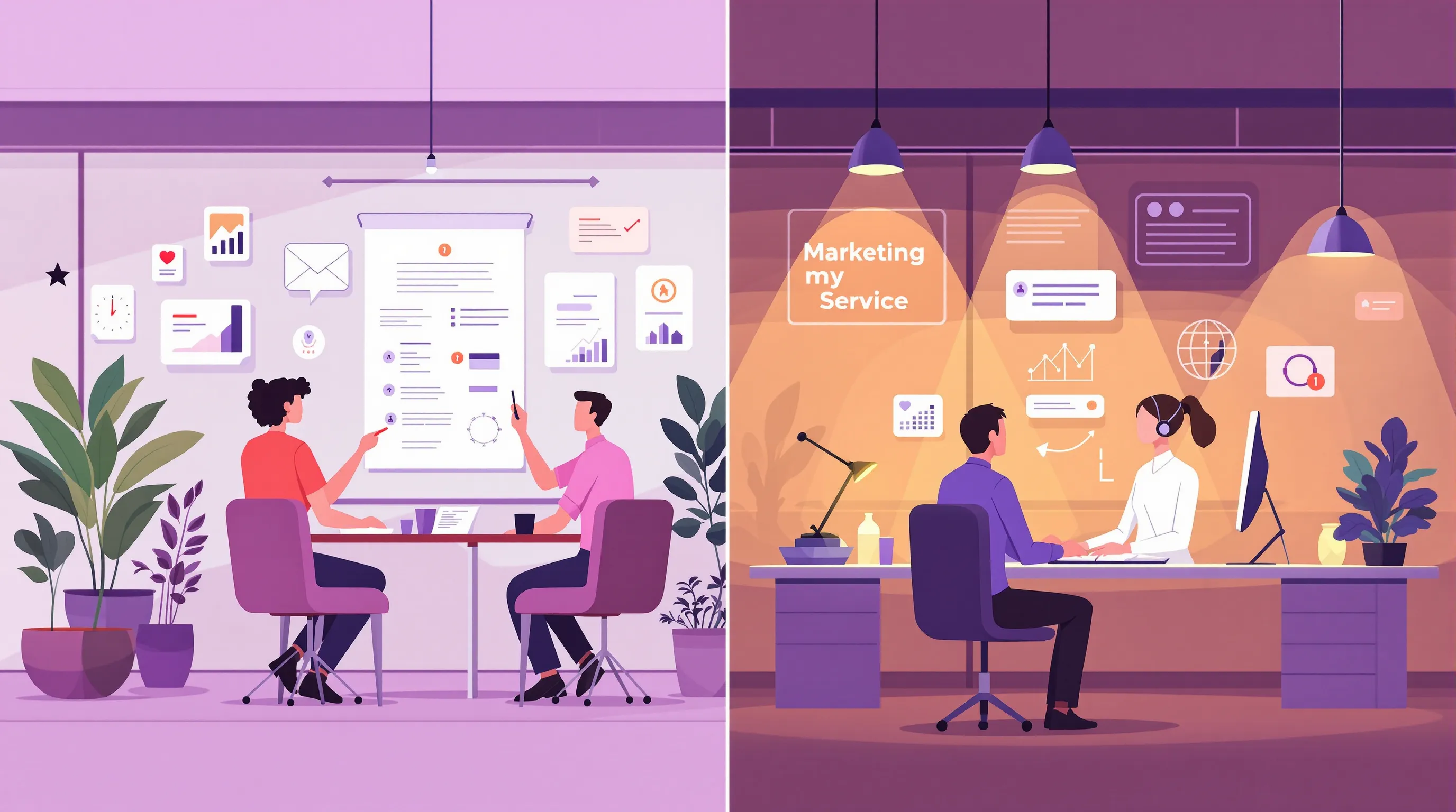 Marketing agency brand guidelines on one side, white-label customer support agent working under that brand on the other side