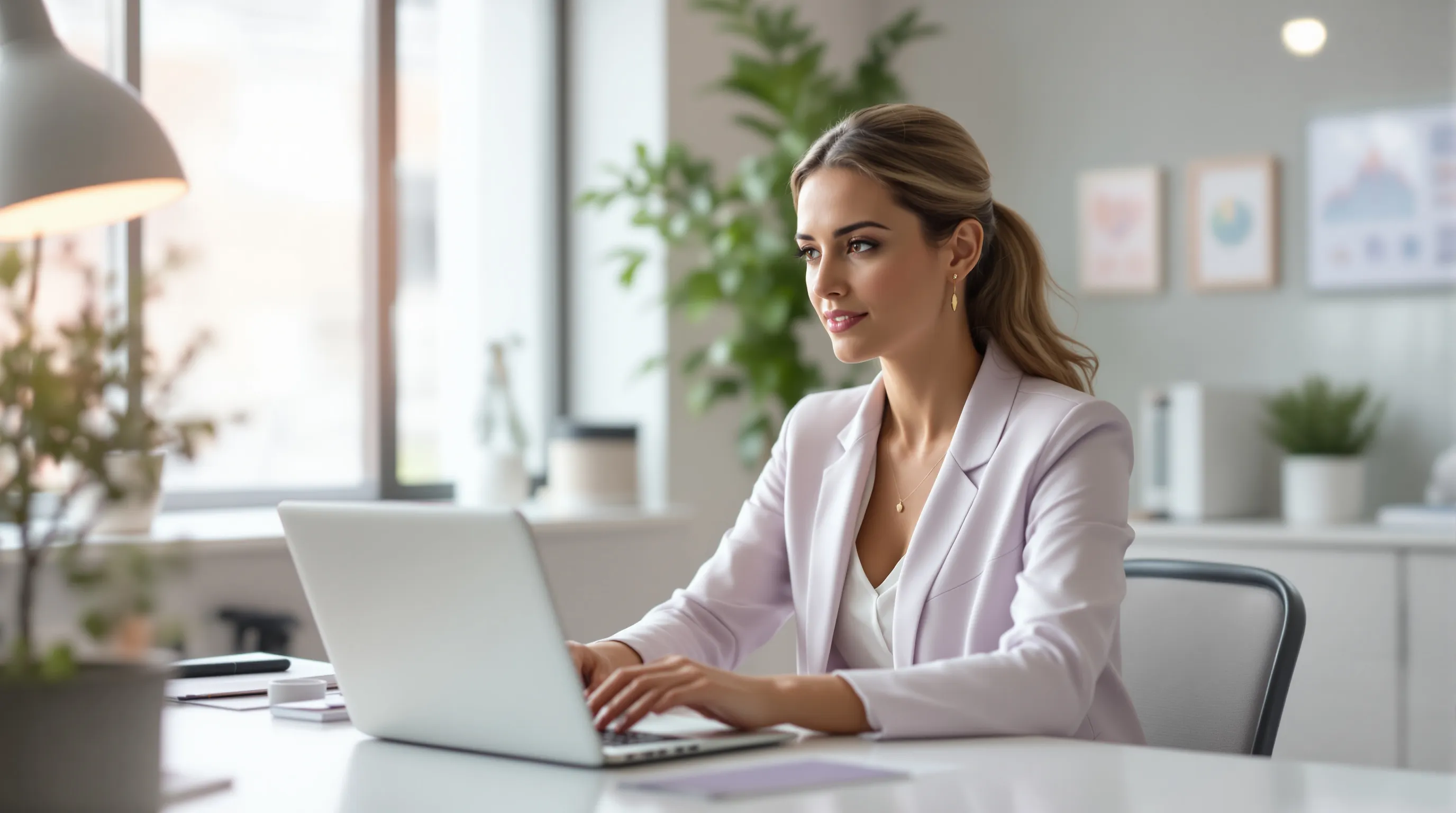 New healthcare practice owner reviewing contact volume data on a laptop to make a strategic staffing decision
