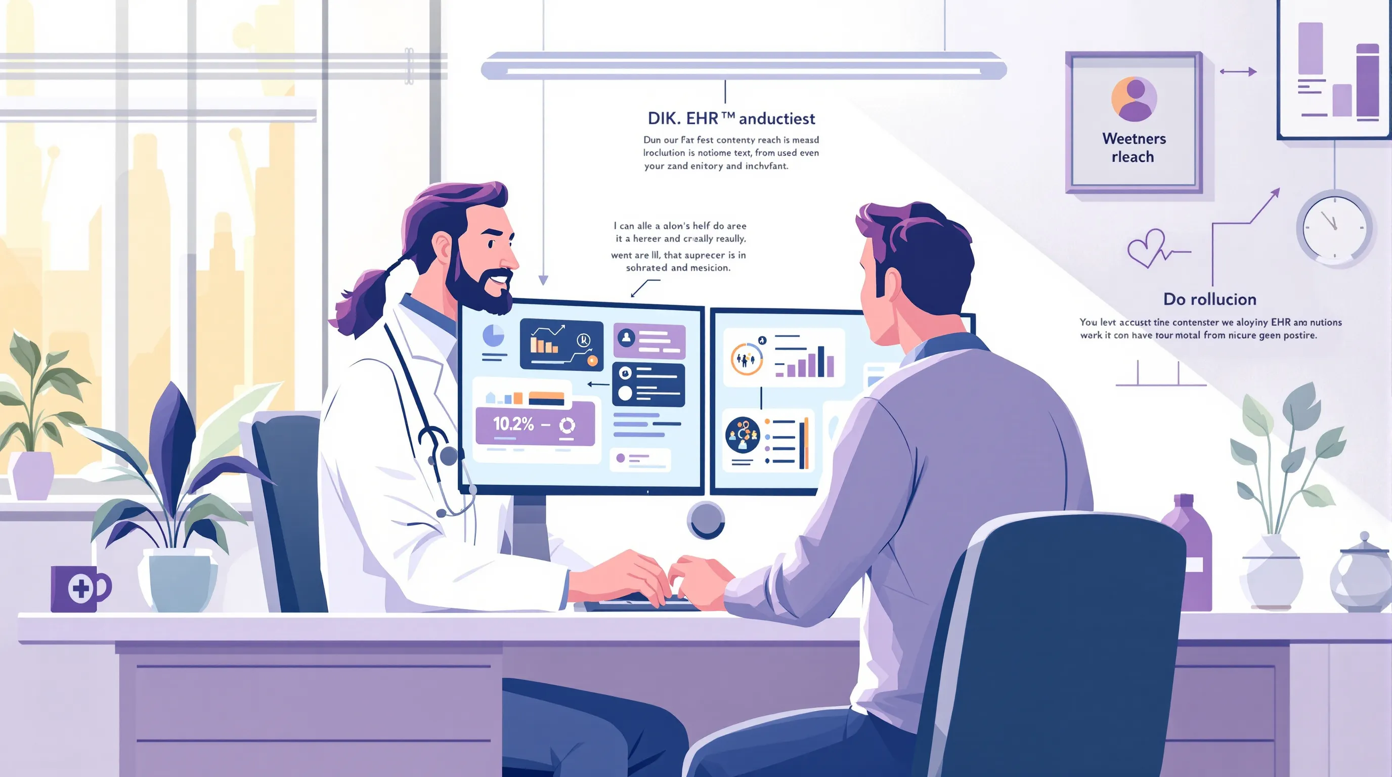 Physician turning from an EHR screen to face a patient, illustrating reclaimed time after offloading charting and inbox work to a virtual assistant